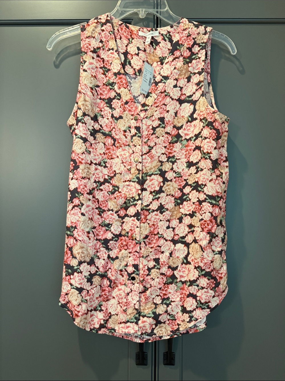 Maurice’s Floral Gold  Button-Front Top - Pink Floral Sleeveless Tank